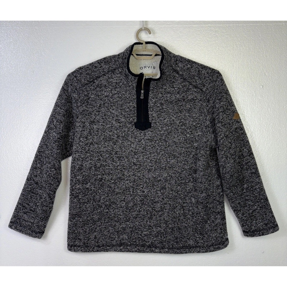 Orvis Sweater Pullover Mens XXL Grey Sherpa Lined 1/4 Zip Mock Neck Outdoor